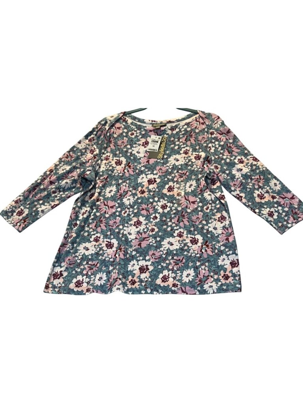 Style & Co Womens  Size 1X Floral Print 3/4 Sleeve Top  100% Supima cotton